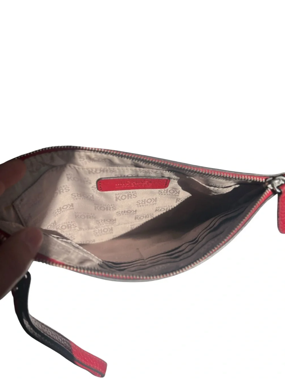 Michael Kors Fulton Lipstick Red Pebbled Leather Large Clutch Wristlet - EUC